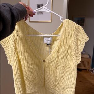 Pink Rose Pale Yellow Knit V-Neck Button Crop Top